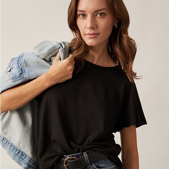 Anthropologie T.La Flutter-Sleeved Tee Black New Size Small Top ANTHRO Summer - Picture 5 of 9